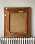 Back view of a vintage wooden picture frame, oil on canvas