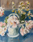 FLOWERS ON BLUE TABLE