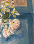 FLOWERS ON BLUE TABLE