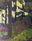 Framed landscape, vintage, oil painting of a forest scene.