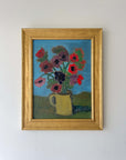 Framed, vintage artwork of red flowers on a teal blue background, available at Hue.