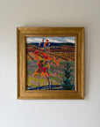 Framed vintage oil painting of a landscape with harvested fields and autumn colours. Available at Hue.