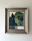 Framed painting of a landscape with abstract green trees on a white wall available from hue