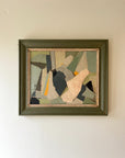 Framed abstract oil painting in blues and greens. Available at Hue.