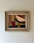 Framed abstract oil painting in ochres and rust colours. Available at Hue.