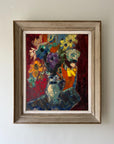 Framed vintage oil painting of a colorful bouquet of anemones, available at Hue