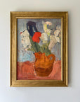 Framed abstract vintage oil painting of tulip flowers with a gilt frame, available at Hue.