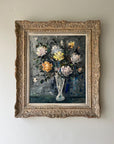 Framed vintage oil painting of rose flowers in an ornate vintage frame, available at Hue
