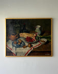 Framed still life oil painting of various vegetables in a gilt frame, available at Hue