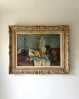 Framed vintage still life painting in an ornate frame. Available at Hue.