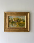Framed landscape painting of a landscape with a house and trees in a gilt frame, available at Hue