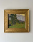 Framed vintage oil painting of a landscape with trees and a meadow, available at Hue.