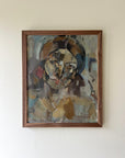 A vintage oil painting of a female face and torso painted in a semi-abstract style, available at Hue.