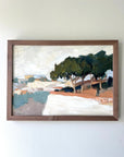 Framed, vintage oil painting of a landscape with trees in a solid walnut frame, available at Hue.