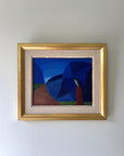 Framed vintage abstract oil painting with blue geometric shapes, available at Hue.