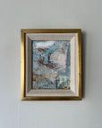 Framed vinatge abstract artwork with a textured surface in pastel blues and ochres. Available at Hue.