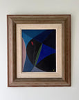 Framed vintage abstract painting with geometric shapes, available at Hue.