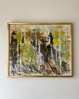 Abstract vintage painting of a forest with a gilt frame, available at Hue