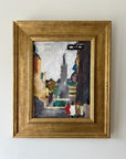 Framed vintage oil painting of a cityscape with a gilt frame, available at Hue