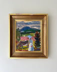 Framed vintage painting of a landscape with a female figure in a vintage gilt frame, available at Hue.