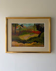 Framed vintage oil painting of a landscape. Available at Hue.