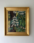 Framed vintage artwork of chestnut trees flowers and leaves in a vintage gilt frame, available at Hue.