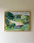 Framed vintage oil painting of a landscape with greenery and a path in a narrow gilt frame, available at Hue.