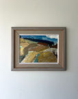 Framed vintage abstract oil painting of a landscape in ochre tones. Available at Hue.