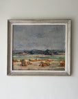 Framed oil painting of a landscape with a soft grey sky and earthy tones, available at Hue