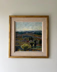 Framed vintage oil painting of a landscape at dusk in a vintage frame with linen mount, available at Hue.
