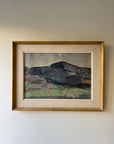 Framed vintage oil painting of a mountainous landscape with a gold gilt frame, available at Hue.