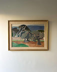 Framed vintage oil painting of olive and pine trees, available at Hue.