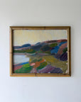 A colourful, semi-abstract vintage landscape oil painting in a rustic gold frame. Available at Hue.