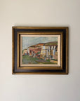 Framed vintage oil painting of a colourful landscape. Available at Hue.
