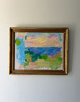 Framed vintage semi-abstract landscape oil painting of a coastal scene. Available at Hue.