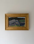 Small framed vintage landscape oil painting of a rocky terrain. Available at Hue.
