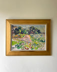 Framed vintage oil painting of a landscape in a gilt frame, available at Hue.