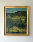 Framed vinatge landscape oil painting of summer fields and hills. Available at Hue.