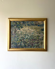 Framed vintage oil painting of wild flowers in a meadow. Available at Hue.