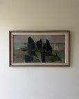 Framed vintage oil painting of a landscape with trees. Available at Hue.