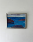 Framed vintage oil abstract painting of a coastal scene in vintage silver frame, available at Hue.
