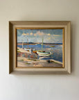 Framed painting of a harbour seascape in a vintage frame, available from hue