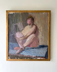 Framed vintage oil painting of a nude figure with a wooden frame, available at Hue.