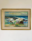 Framed painting of a semi abstract seascape in a vintage gilt frame with linen mount, available from hue