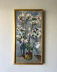 Framed vintage oil painting of white apple blossom flowers, available at Hue.