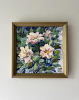 Framed vintage oil painting of camellia flowers, available at Hue