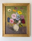 Framed, vintage, Swedish oil painting of a still life with flowers. Impressionist art, available at Hue.