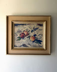 Framed vintage oil painting of fruits on a textured surface. Available at Hue.