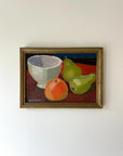 Framed vintage still life painting with a bowl and fruits, available at Hue
