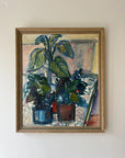Framed still-life painting of three plant pots in a vintage wooden frame, available from hue